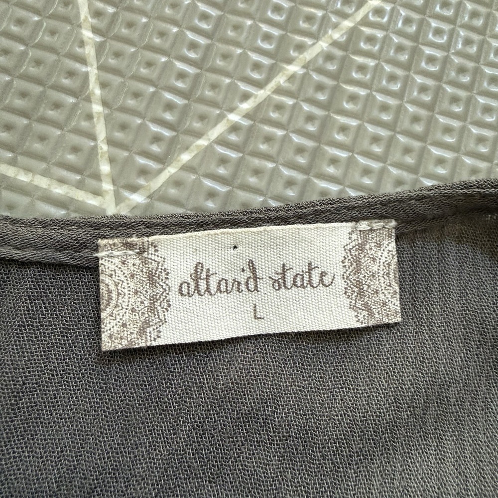 Altar'd State Dress Sz L Green Gray Scalloped Lace Fit And Flair Long Sleeve - Picture 3 of 8